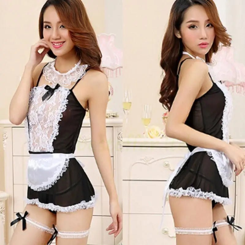 French Maid Inspired Lacy Adult Onesie with Bows and Ruffles - Cosparty