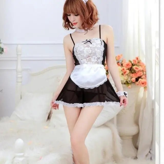 French Maid Inspired Lacy Adult Onesie with Bows and Ruffles - Cosparty