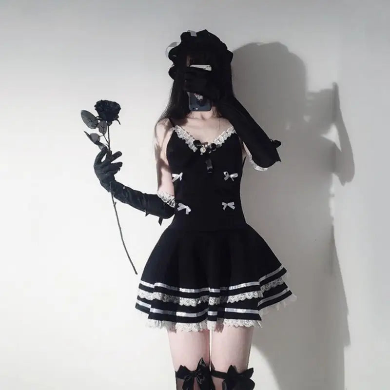 French Maid Lace Ruffle Dress with Matching Gloves - costume