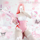 Frilly Pink Maid Onesie with Open-Crotch Romper Design - bodysuit