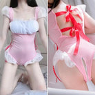 Frilly Pink Maid Onesie with Open - Crotch Romper Design - Cosparty