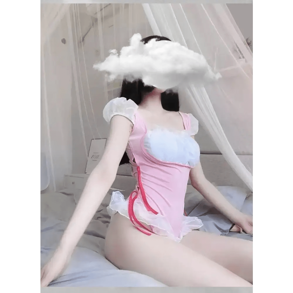 Frilly Pink Maid Onesie with Open - Crotch Romper Design - Cosparty