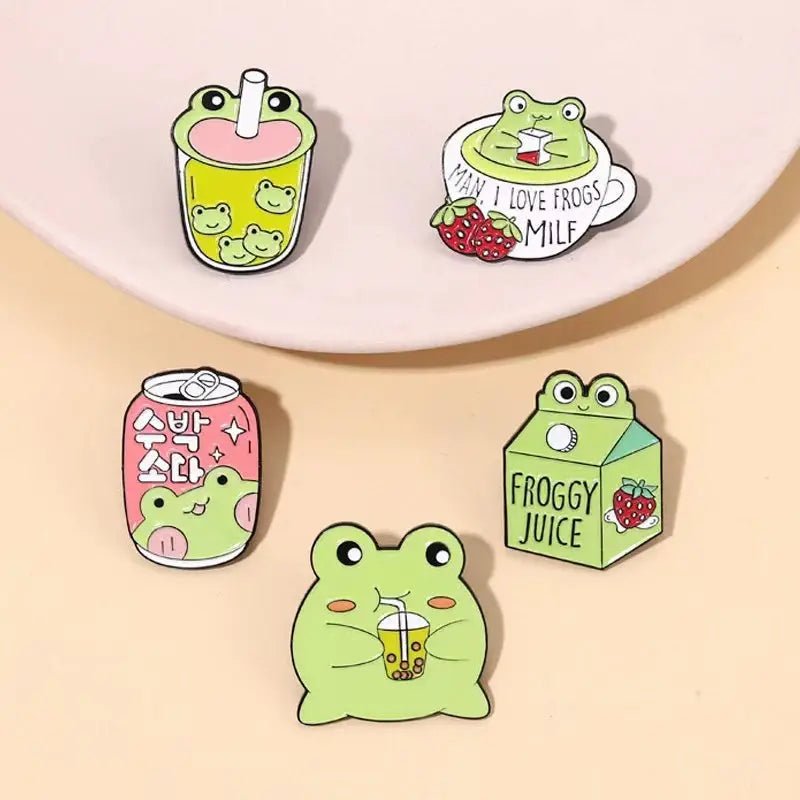 Froggy Juice Enamel Pins for Frog Lovers in Kawaii Style - Cosparty