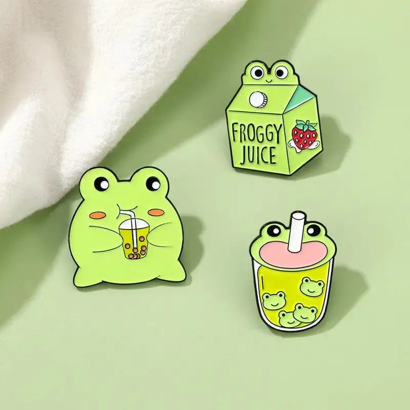 Froggy Juice Enamel Pins for Frog Lovers in Kawaii Style - enamel pin