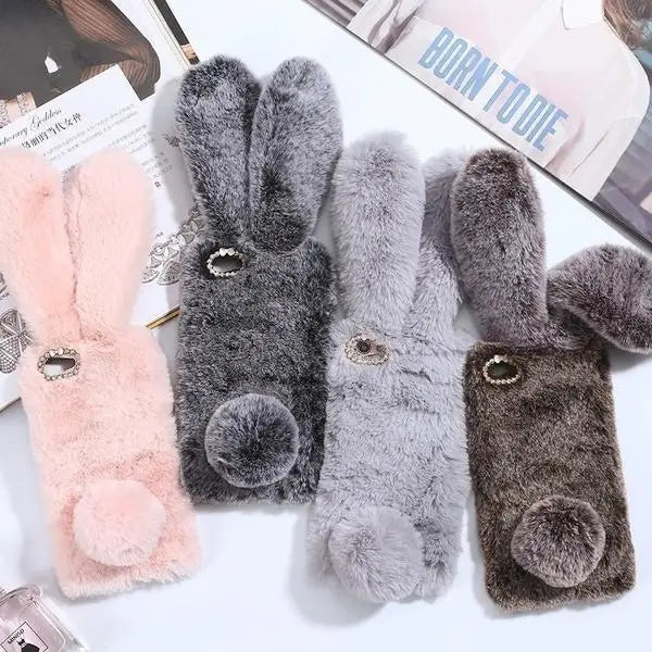 Furry 3D Bunny Ear Phone Cases for Stylish Protection - Phone Case