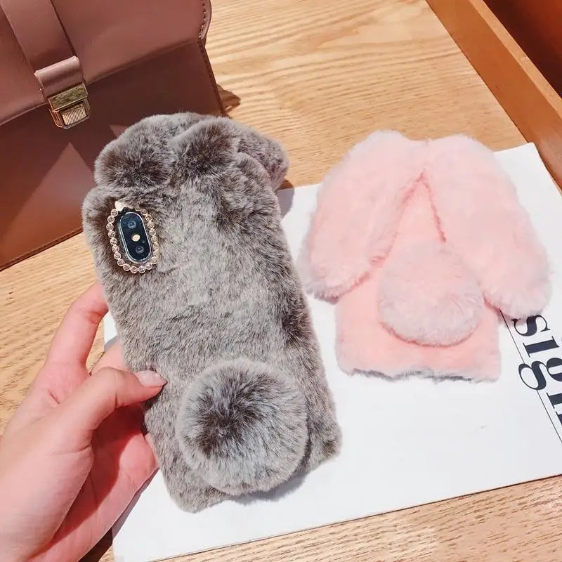 Furry 3D Bunny Ear Phone Cases for Stylish Protection - Phone Case