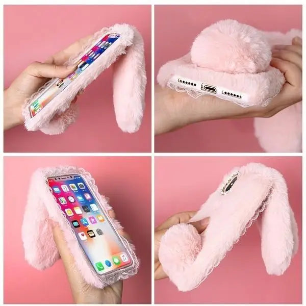 Furry 3D Bunny Ear Phone Cases for Stylish Protection - Phone Case