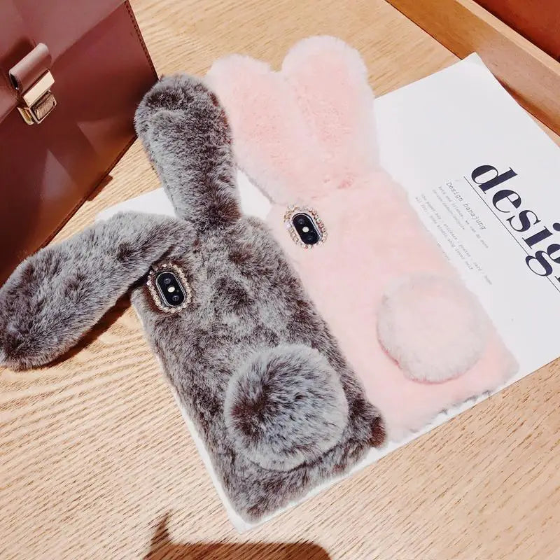 Furry 3D Bunny Ear Phone Cases for Stylish Protection - Phone Case