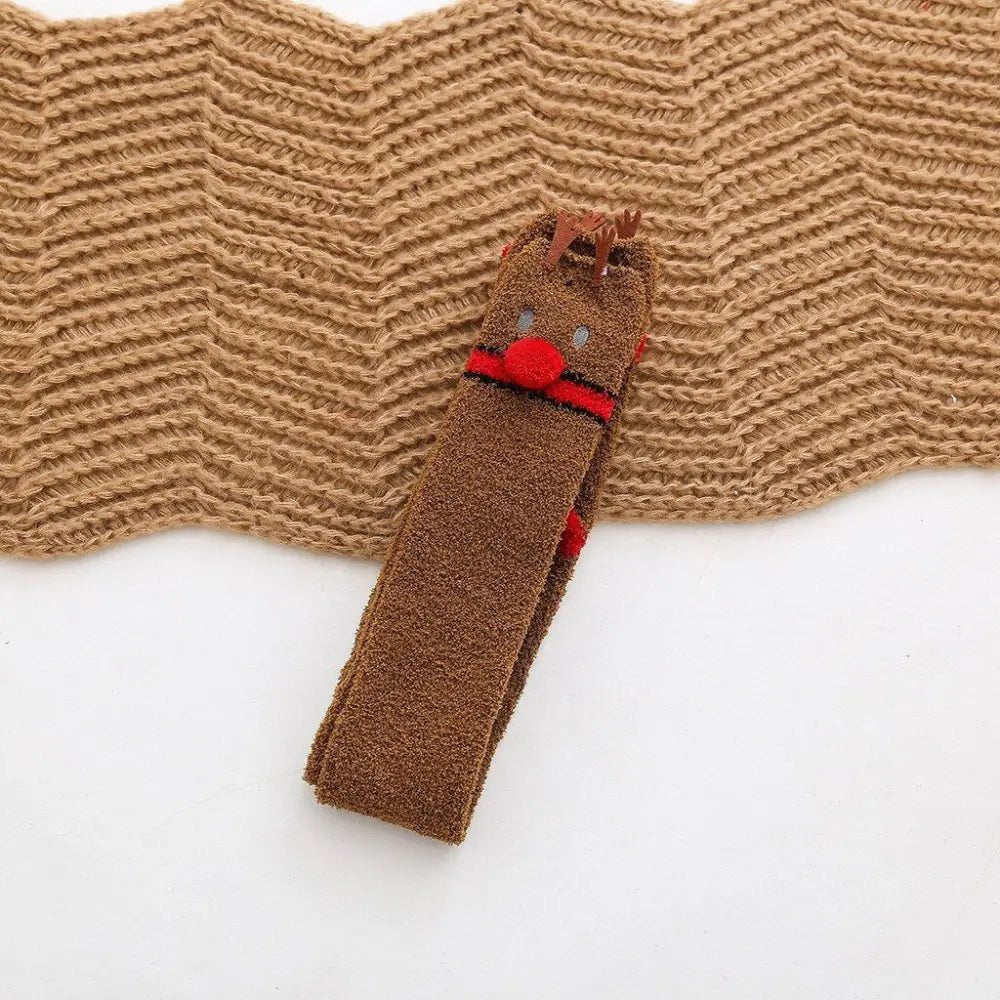 Furry Brown Reindeer Thigh High Stockings for Cozy Winter Style - Cosparty