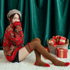 Furry Brown Reindeer Thigh High Stockings for Cozy Winter Style - socks