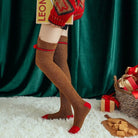 Furry Brown Reindeer Thigh High Stockings for Cozy Winter Style - socks