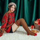 Furry Brown Reindeer Thigh High Stockings for Cozy Winter Style - socks