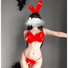 Furry Christmas Lingerie Set with Bow in Soft Red Plush Fur - Cosparty