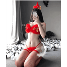 Furry Christmas Lingerie Set with Bow in Soft Red Plush Fur - Cosparty