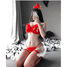 Furry Christmas Lingerie Set with Bow in Soft Red Plush Fur - Cosparty