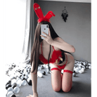 Furry Christmas Lingerie Set with Bow in Soft Red Plush Fur - Cosparty