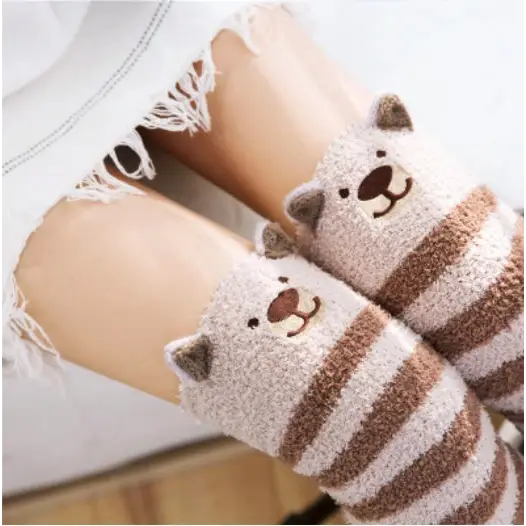 Fuzzy Thigh Highs (15+ Styles) - Brown Bear - Socks