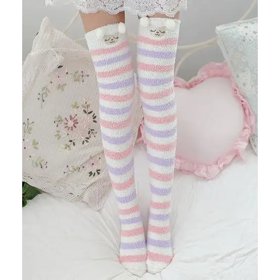 Kawaii Plush Socks Thigh Highs Tall Leg Warmers Fuzzy Warm DDLG Little Space Age Regression CGL  by Cosparty