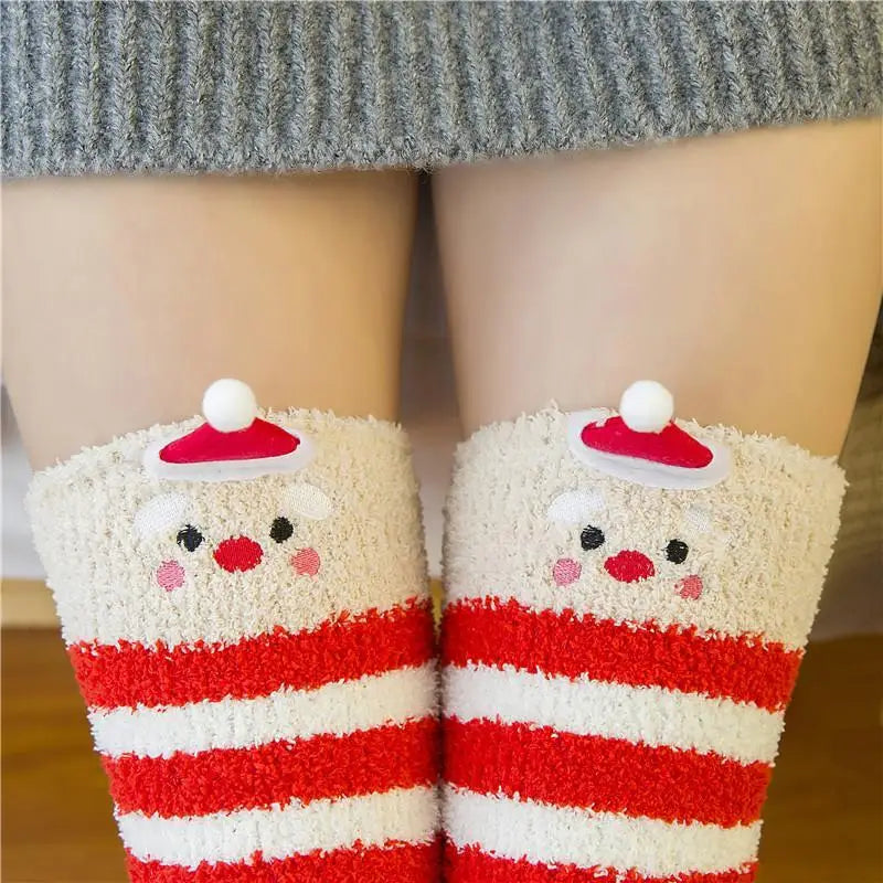 Furry Thigh High Stockings for a Cozy Christmas Look - socks