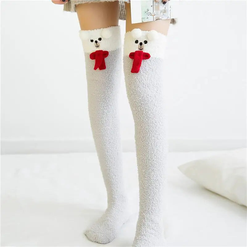 Furry Thigh High Stockings for Cozy Holiday Comfort - socks