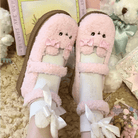 Fuzzy Bear Inspired Maryjane Shoes with Fluffy Faux - Fur and Ribbons - Cosparty