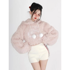 Fuzzy Kitten Cropped Hoodie in Soft Pastel Pink - sweater