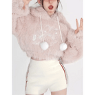 Fuzzy Kitten Cropped Hoodie in Soft Pastel Pink - Cosparty