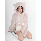 Fuzzy Kitten Cropped Hoodie in Soft Pastel Pink - Cosparty
