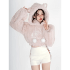 Fuzzy Kitten Cropped Hoodie in Soft Pastel Pink - Cosparty