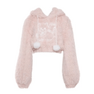 Fuzzy Kitten Cropped Hoodie in Soft Pastel Pink - Cosparty