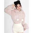 Fuzzy Kitten Cropped Hoodie in Soft Pastel Pink - sweater