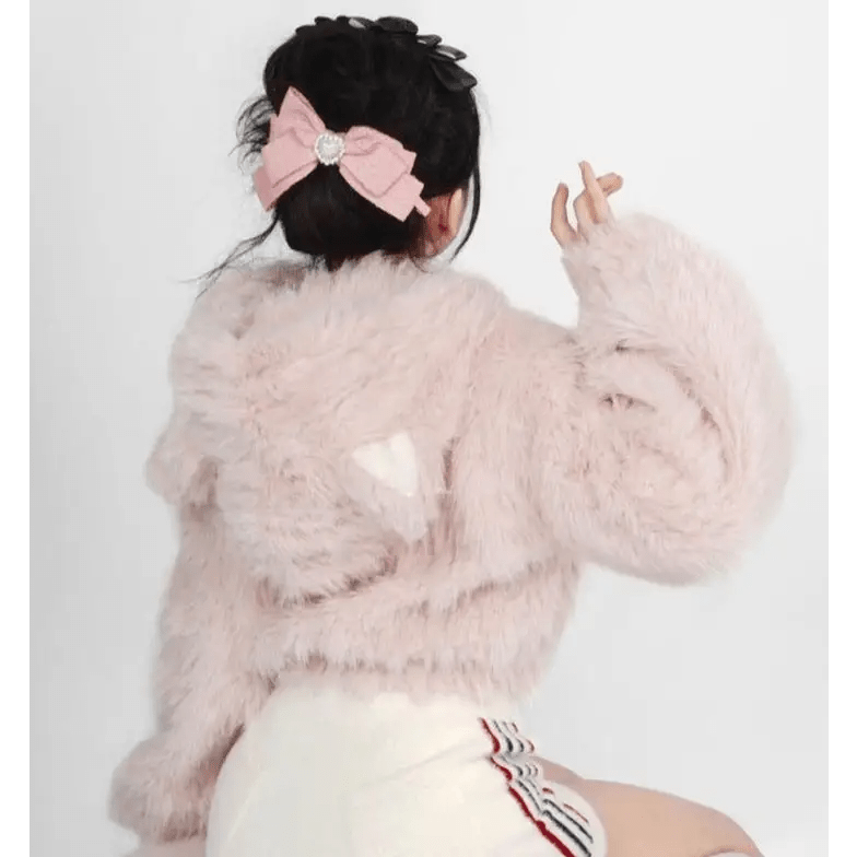 Fuzzy Kitten Cropped Hoodie in Soft Pastel Pink - Cosparty