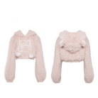 Fuzzy Kitten Cropped Hoodie in Soft Pastel Pink - Cosparty