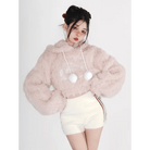 Fuzzy Kitten Cropped Hoodie in Soft Pastel Pink - Cosparty