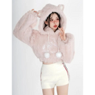 Fuzzy Kitten Cropped Hoodie in Soft Pastel Pink - sweater