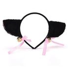 Fuzzy Kitty Cat Ear Headband with Bells and Ribbon - Black - headband