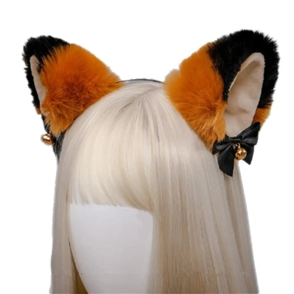 Fuzzy Kitty Cat Ear Headband with Bells and Ribbons - Cosparty