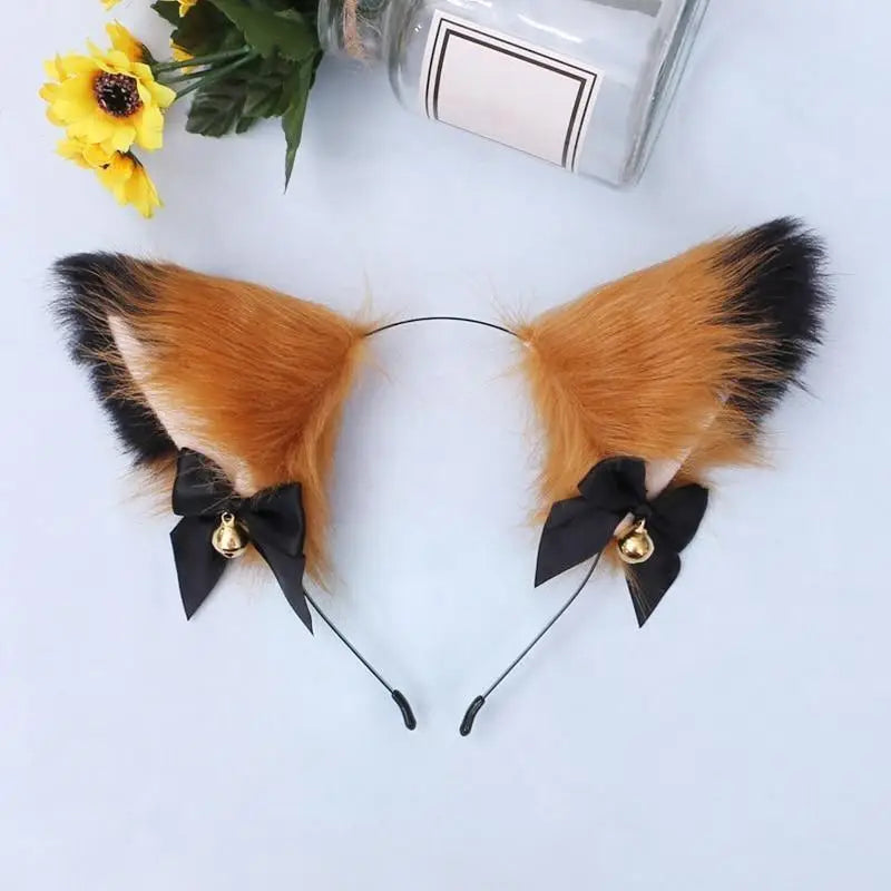 Fuzzy Kitty Cat Ear Headband with Bells and Ribbons - cat ears