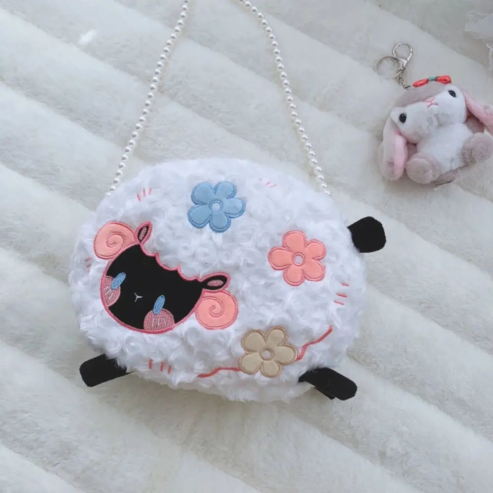 Fuzzy Lamb Sheep Plush Handbag for Pastel Kawaii Style - Purse