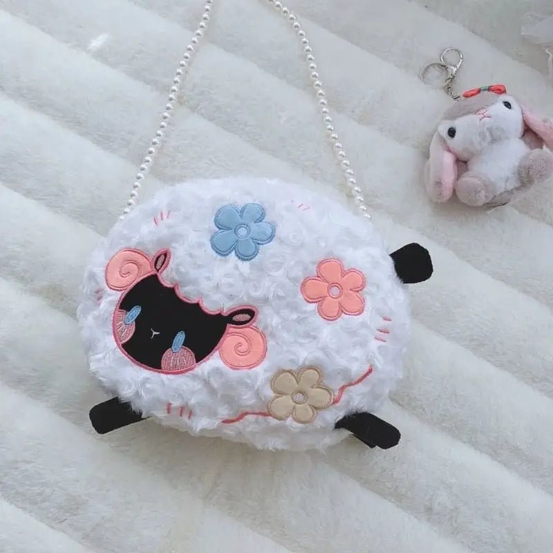 Fuzzy Lamb Sheep Plush Handbag for Pastel Kawaii Style - Cosparty
