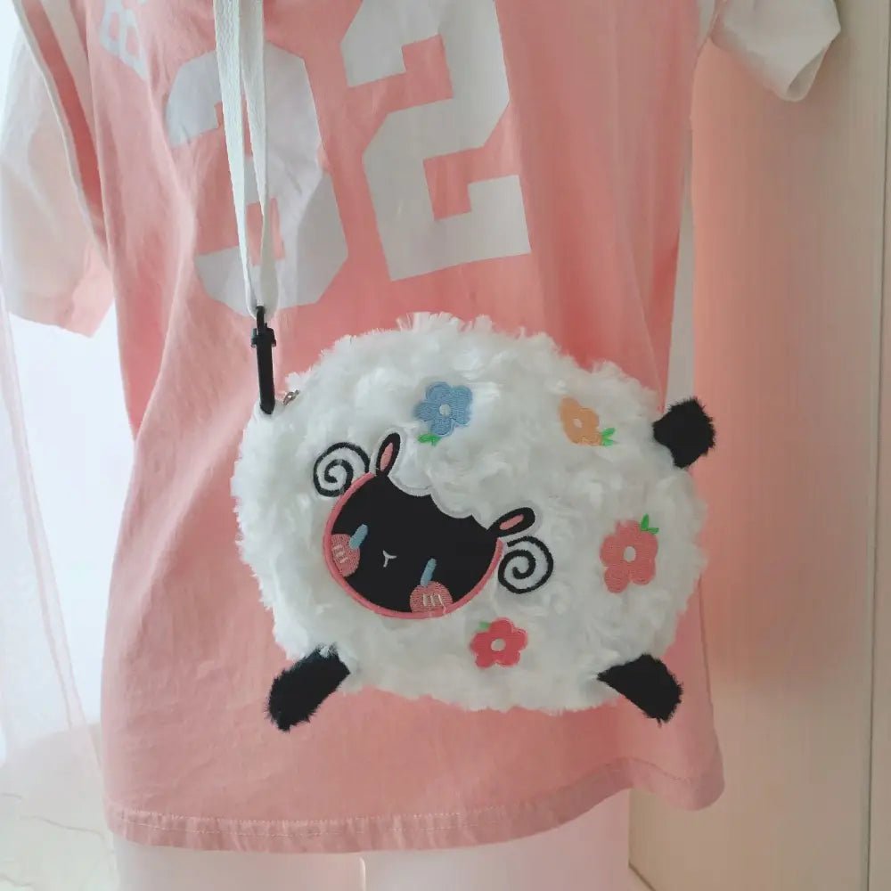 Fuzzy Lamb Sheep Plush Handbag for Pastel Kawaii Style - Cosparty