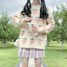 Fuzzy Peach and Strawberry Long Sleeve Sweatshirt for Kawaii Style - Cosparty