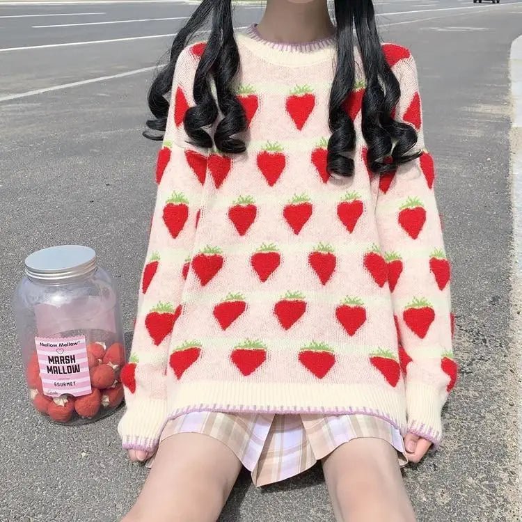 Fuzzy Peach and Strawberry Long Sleeve Sweatshirt for Kawaii Style - Cosparty