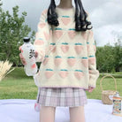 Fuzzy Peach and Strawberry Long Sleeve Sweatshirt for Kawaii Style - Cosparty