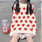 Fuzzy Peach and Strawberry Long Sleeve Sweatshirt for Kawaii Style - sweater