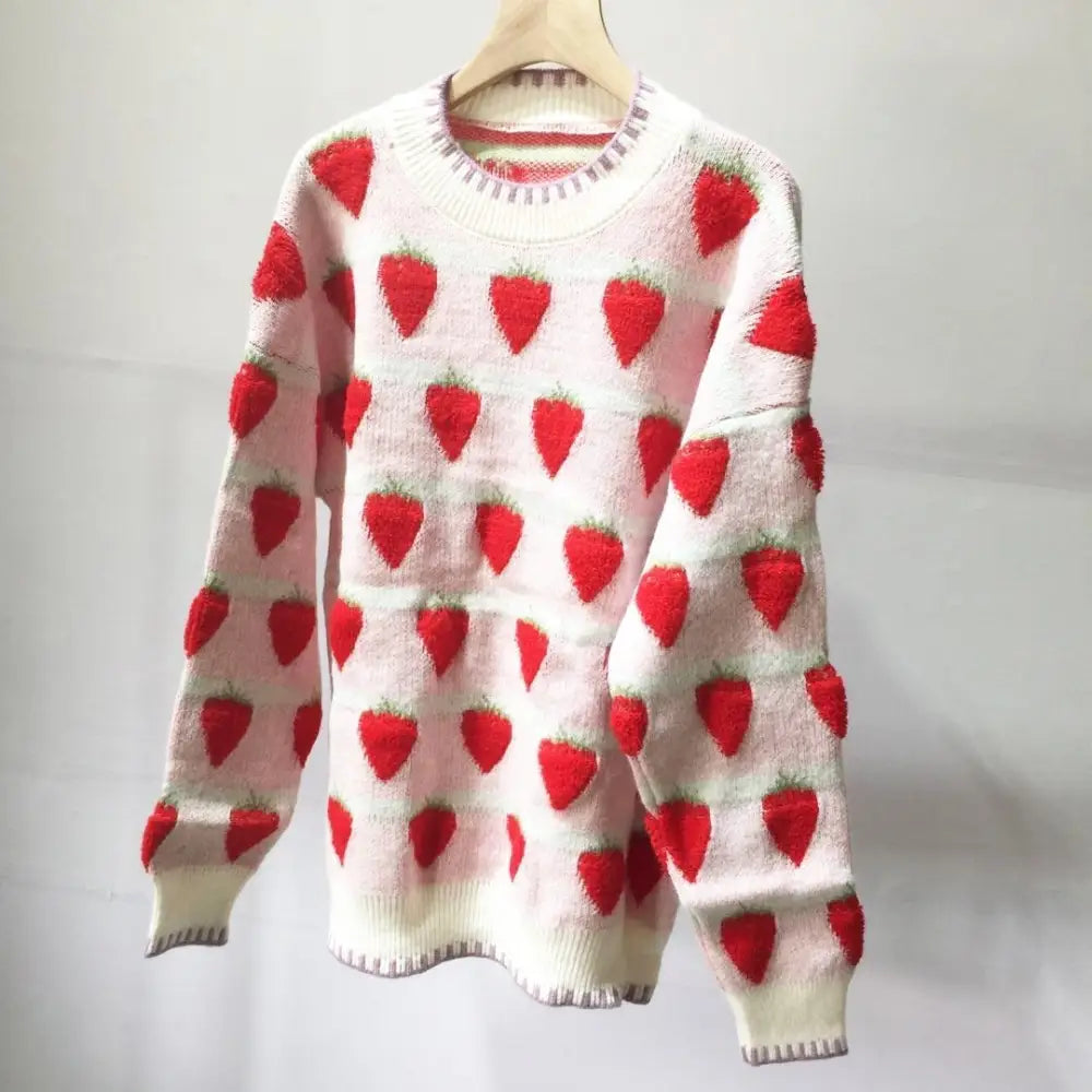 Fuzzy Peach and Strawberry Long Sleeve Sweatshirt for Kawaii Style - sweater