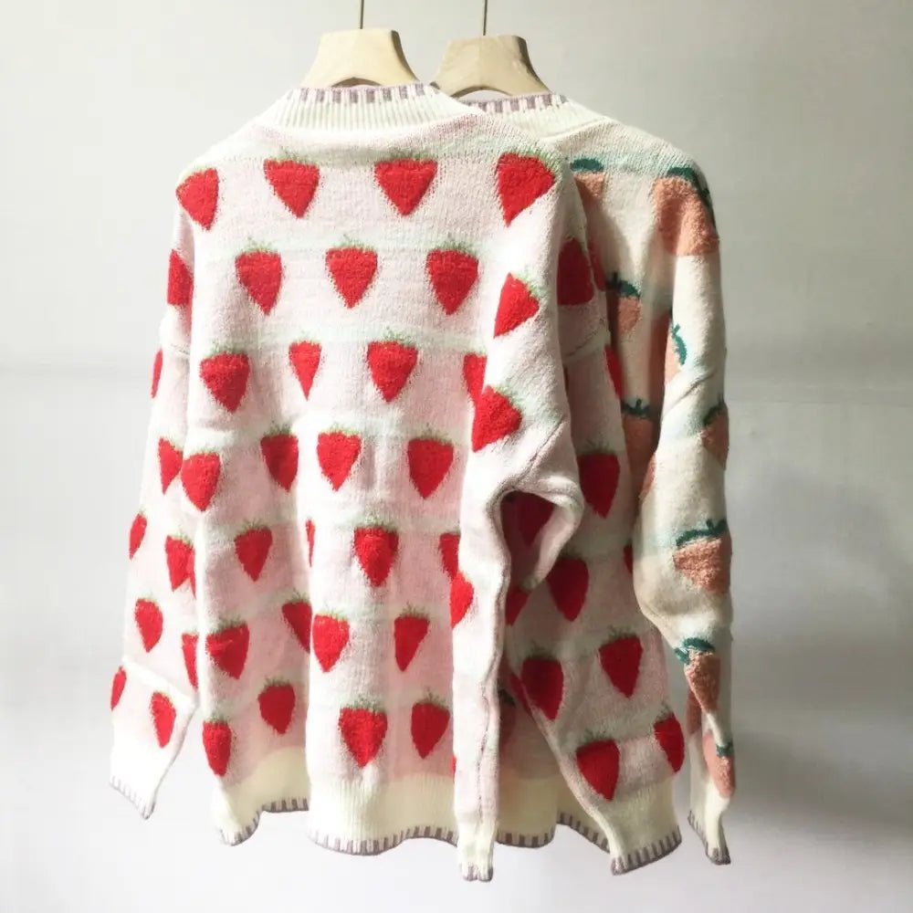 Fuzzy Peach and Strawberry Long Sleeve Sweatshirt for Kawaii Style - Cosparty