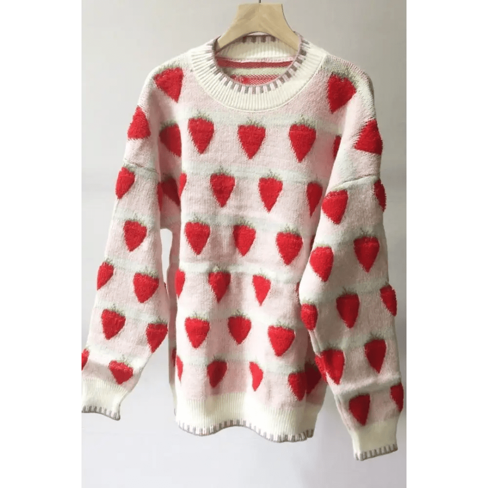 Fuzzy Peach and Strawberry Long Sleeve Sweatshirt for Kawaii Style - Cosparty