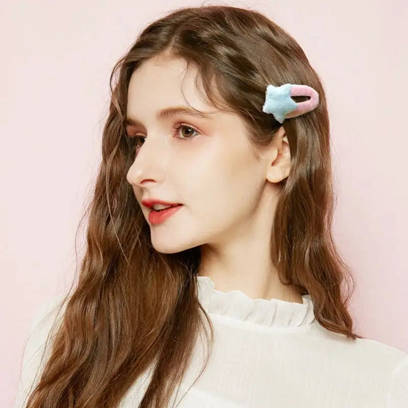 Fuzzy Star Hair Clips for Kawaii and Pastel Style Accessories - hair accessory