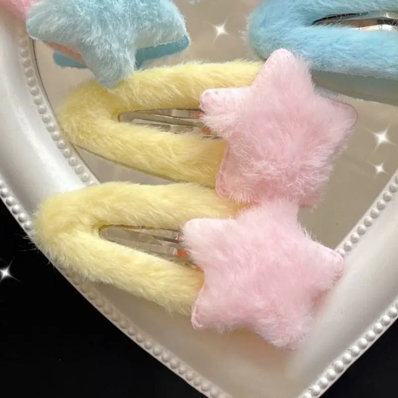 Fuzzy Star Hair Clips - barette, barettes, clips, furry, hair clip Cosparty